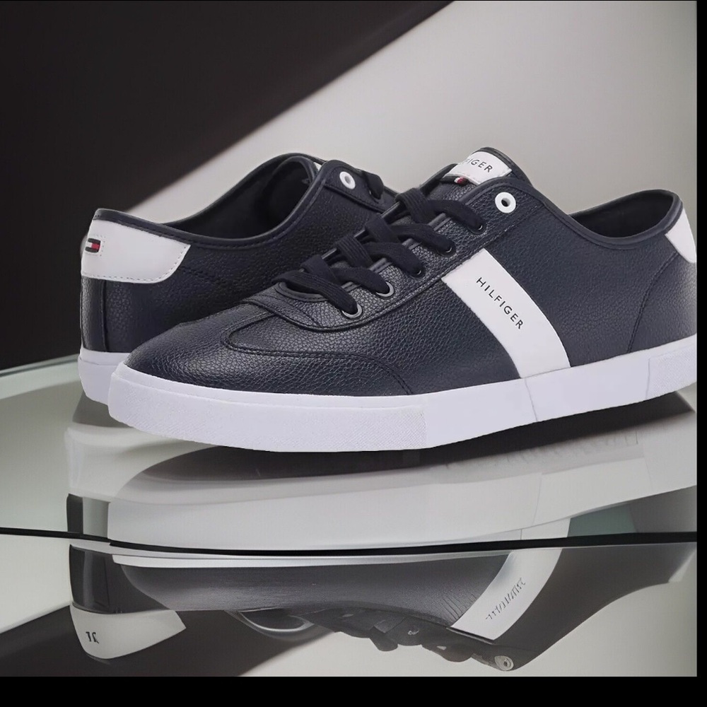TOMMY HILFIGER LEATHER DARK BLUE PANDORA SNEAKER LACE UP SHOE TMPANDORA2